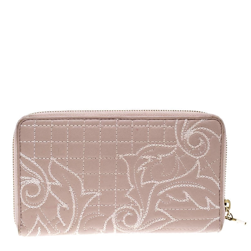 Versace Blush Pink Quilted Leather Vanitas Zip Around Wallet For Women - Image 4