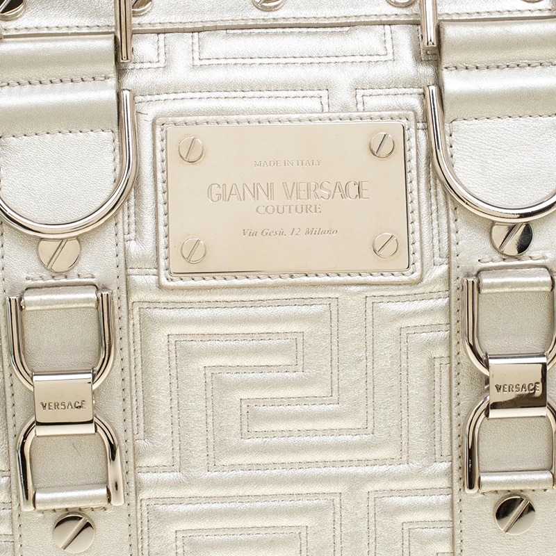 Versace Silver Quilted Patent Leather Snap Out Of It Satchel For Women - Image 5