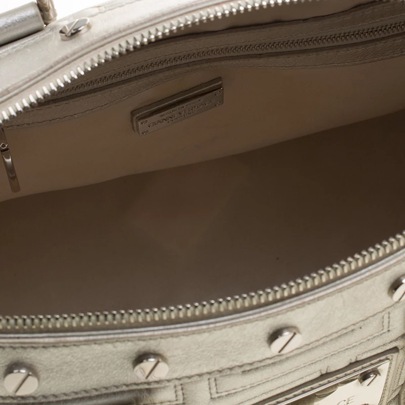 Versace Silver Quilted Patent Leather Snap Out Of It Satchel For Women - Image 7