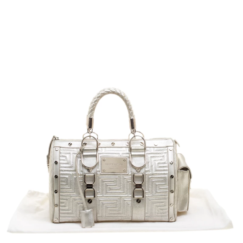 Versace Silver Quilted Patent Leather Snap Out Of It Satchel For Women - Image 9