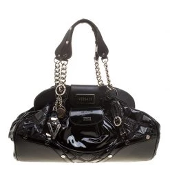 Versace Black Patent Leather Chain Link Satchel For Women
