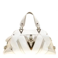 Versace White/Light Gold Canvas And Leather Satchel For Women