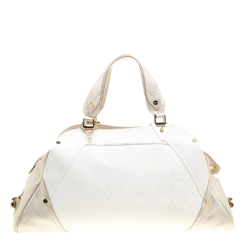 Versace White/Light Gold Canvas And Leather Satchel For Women - Image 4