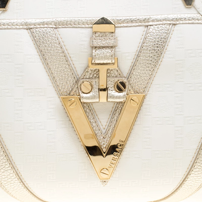 Versace White/Light Gold Canvas And Leather Satchel For Women - Image 5