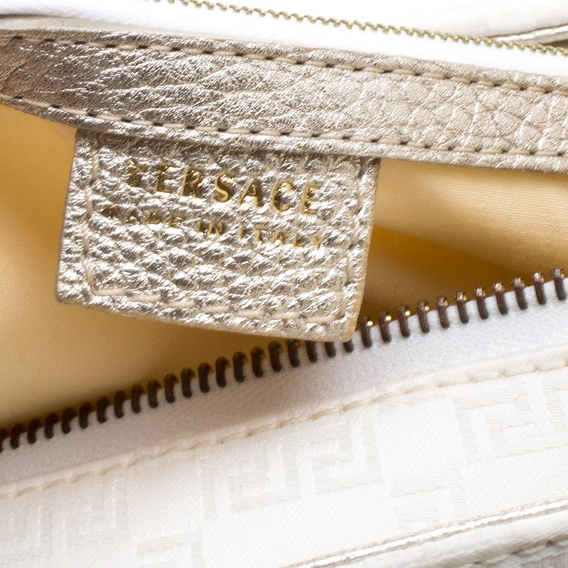 Versace White/Light Gold Canvas And Leather Satchel For Women - Image 8