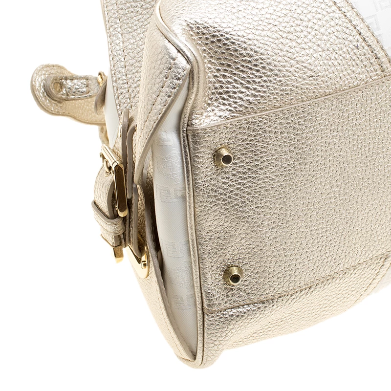 Versace White/Light Gold Canvas And Leather Satchel For Women - Image 11