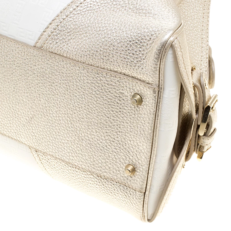 Versace White/Light Gold Canvas And Leather Satchel For Women - Image 12