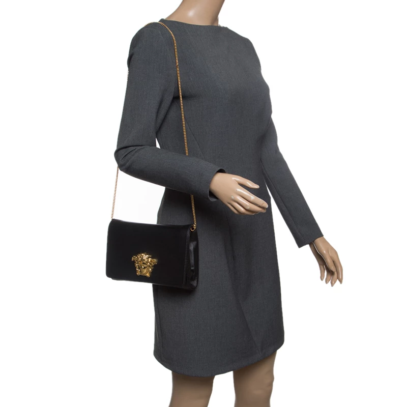 Versace Black Leather Evening Palazzo Chain Clutch For Women - Image 2