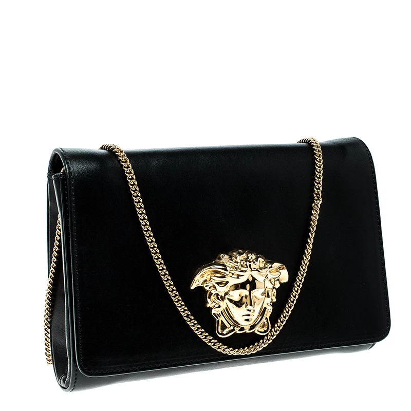 Versace Black Leather Evening Palazzo Chain Clutch For Women - Image 3
