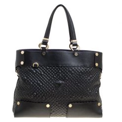 Versace Black Textured Leather Medusa Tote For Women