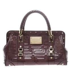 Versace Dark Beige Quilted Patent Leather Snap Out Of It Satchel For Women