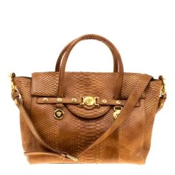 Versace Brown Python Medusa Satchel For Women