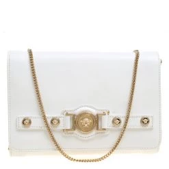 Versace White Leather Chain Clutch Bag For Women