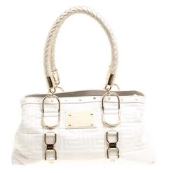 Versace White Quilted Leather Snap Out Of It Tote For Women