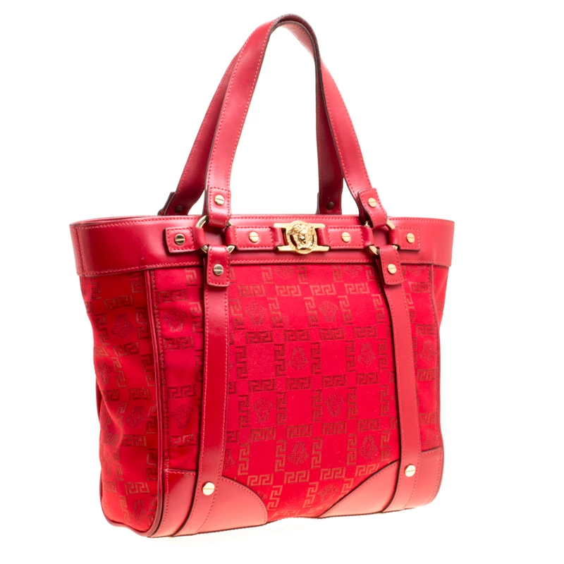 Versace Red Signature Fabric And Leather Tote For Women - Image 3