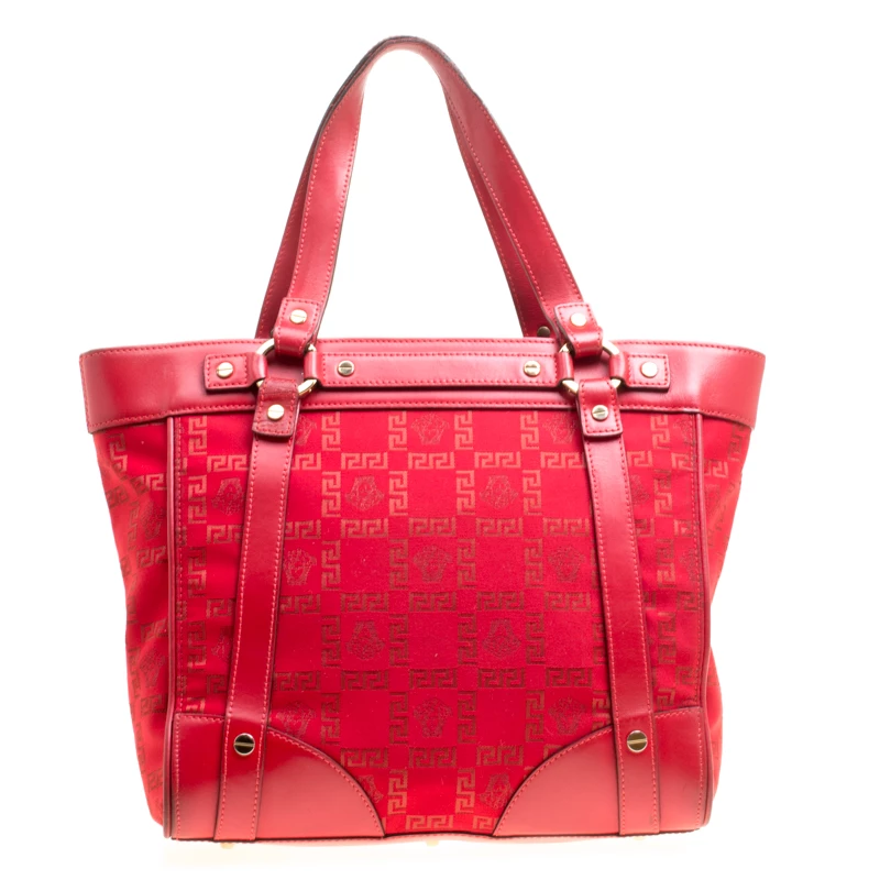 Versace Red Signature Fabric And Leather Tote For Women - Image 4