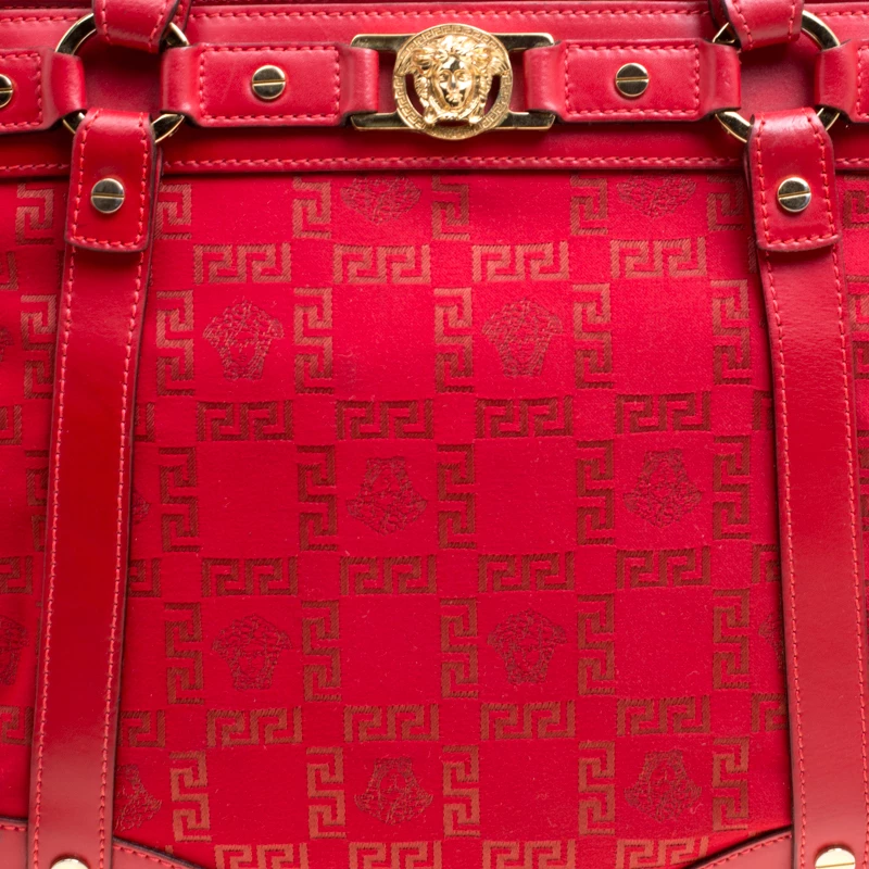 Versace Red Signature Fabric And Leather Tote For Women - Image 5