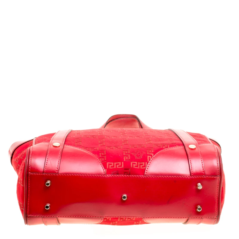 Versace Red Signature Fabric And Leather Tote For Women - Image 6