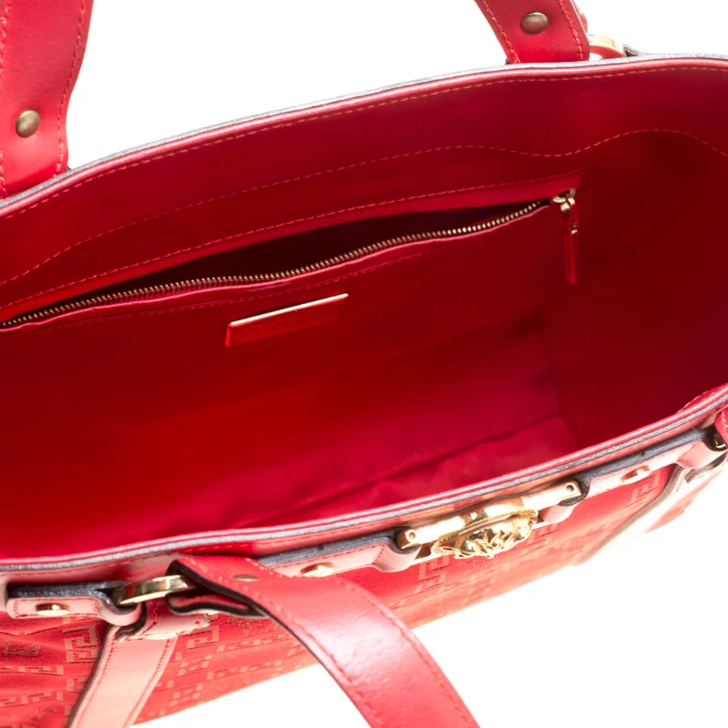 Versace Red Signature Fabric And Leather Tote For Women - Image 7