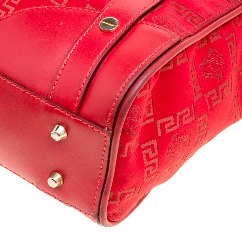 Versace Red Signature Fabric And Leather Tote For Women - Image 11