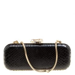 Versace Black Python Box Clutch For Women