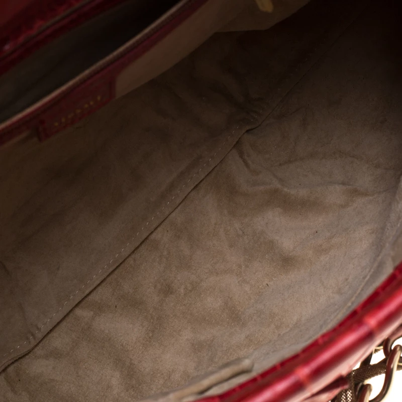 Versace Red Croc Embossed Leather Top Handle Bag For Women - Image 7