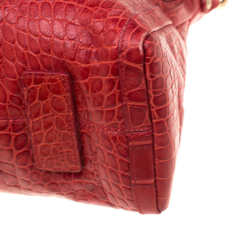 Versace Red Croc Embossed Leather Top Handle Bag For Women - Image 11