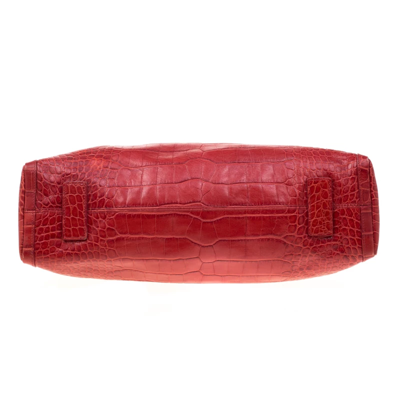 Versace Red Croc Embossed Leather Top Handle Bag For Women - Image 6