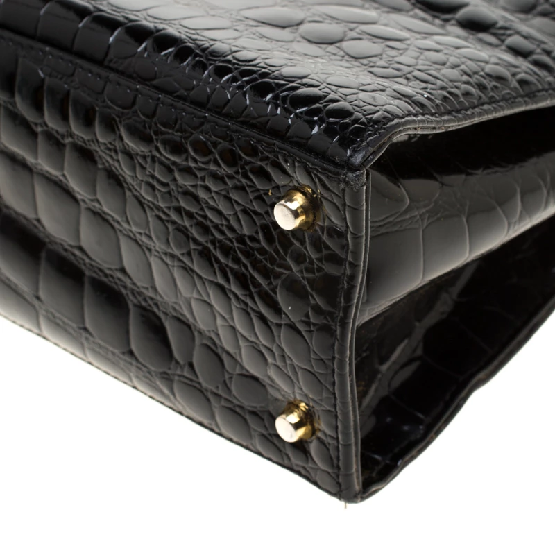 Versace Black Croc Embossed Leather Tote For Women - Image 11