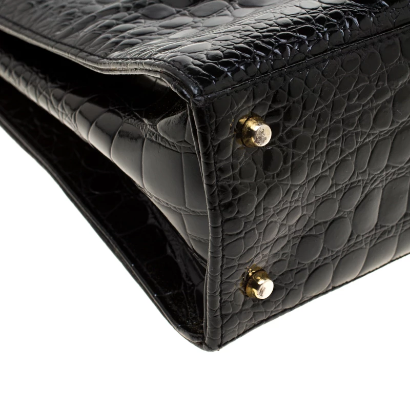 Versace Black Croc Embossed Leather Tote For Women - Image 10