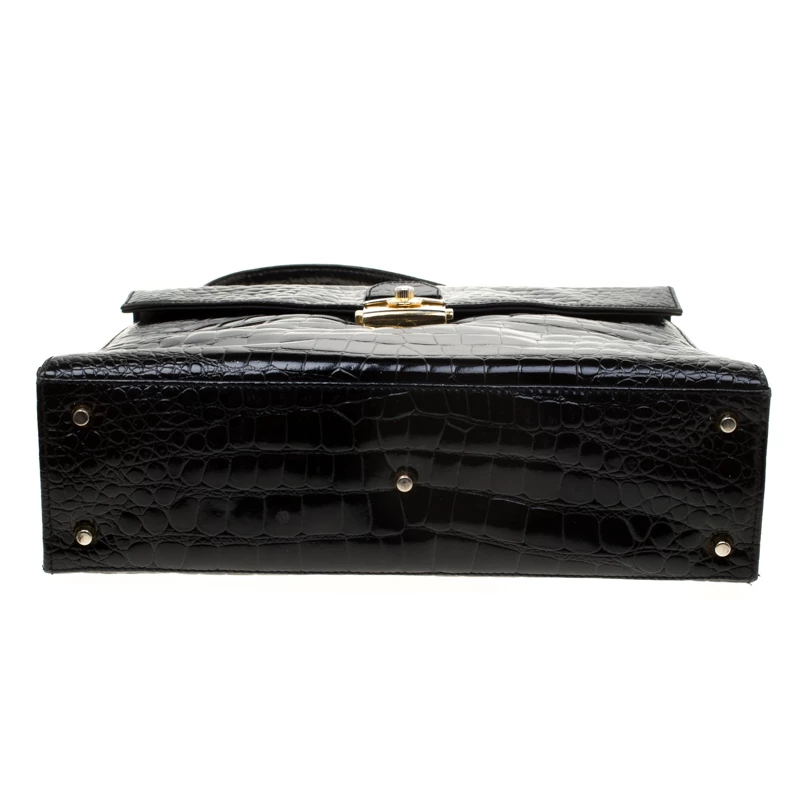Versace Black Croc Embossed Leather Tote For Women - Image 6