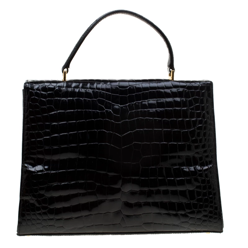 Versace Black Croc Embossed Leather Tote For Women - Image 4