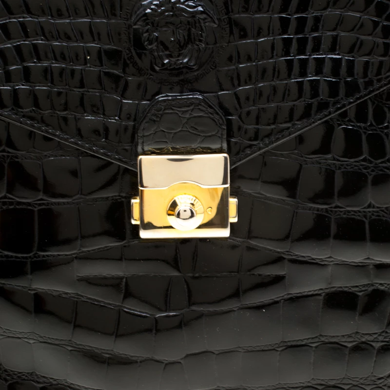 Versace Black Croc Embossed Leather Tote For Women - Image 5