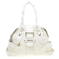 Versace Off White Leather Dome Satchel For Women
