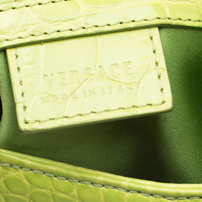 Versace Green Croc Embossed Leather Satchel For Women - Image 8