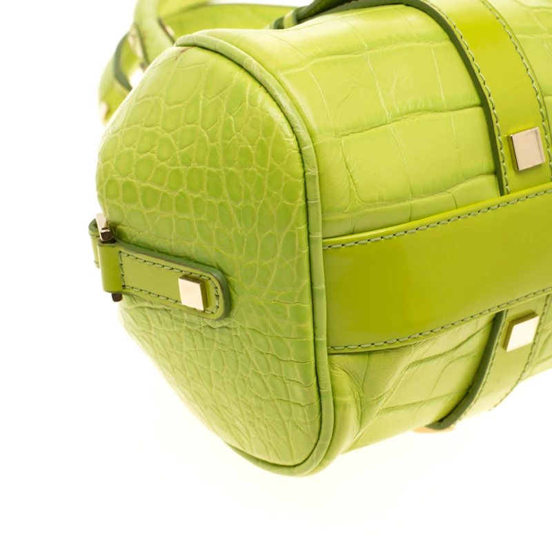 Versace Green Croc Embossed Leather Satchel For Women - Image 10