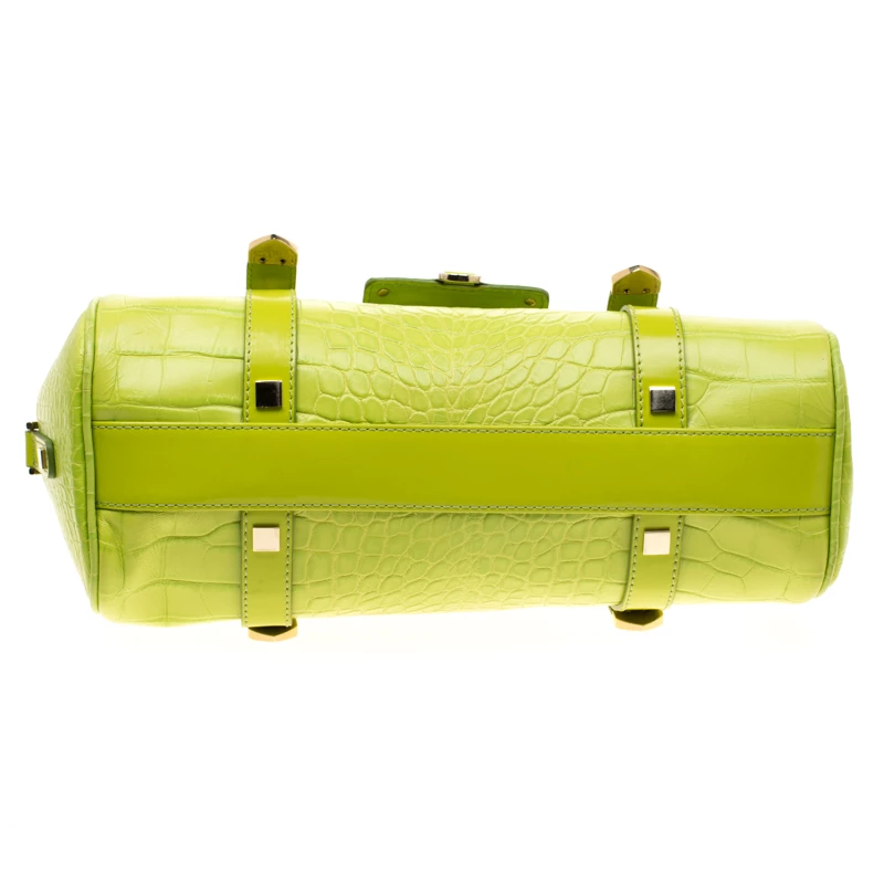Versace Green Croc Embossed Leather Satchel For Women - Image 6