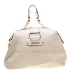 Versace Beige Leather Dome Satchel For Women