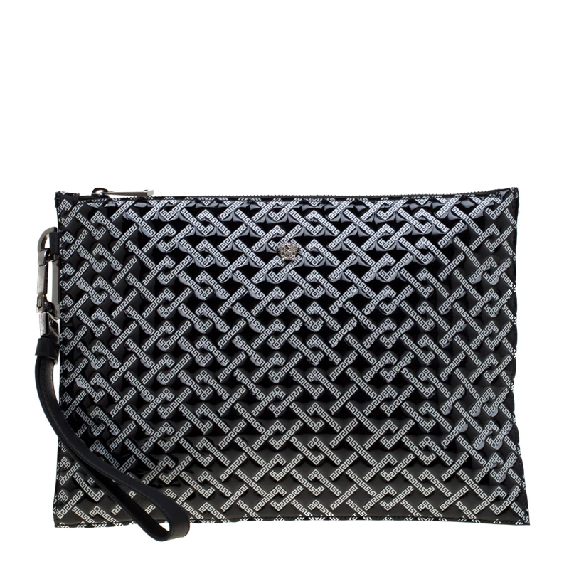 Versace Black Signature Patent Leather Pouch For Women