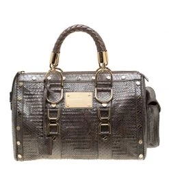 Versace Grey Quilted Python Snap Out Of It Satchel For Women