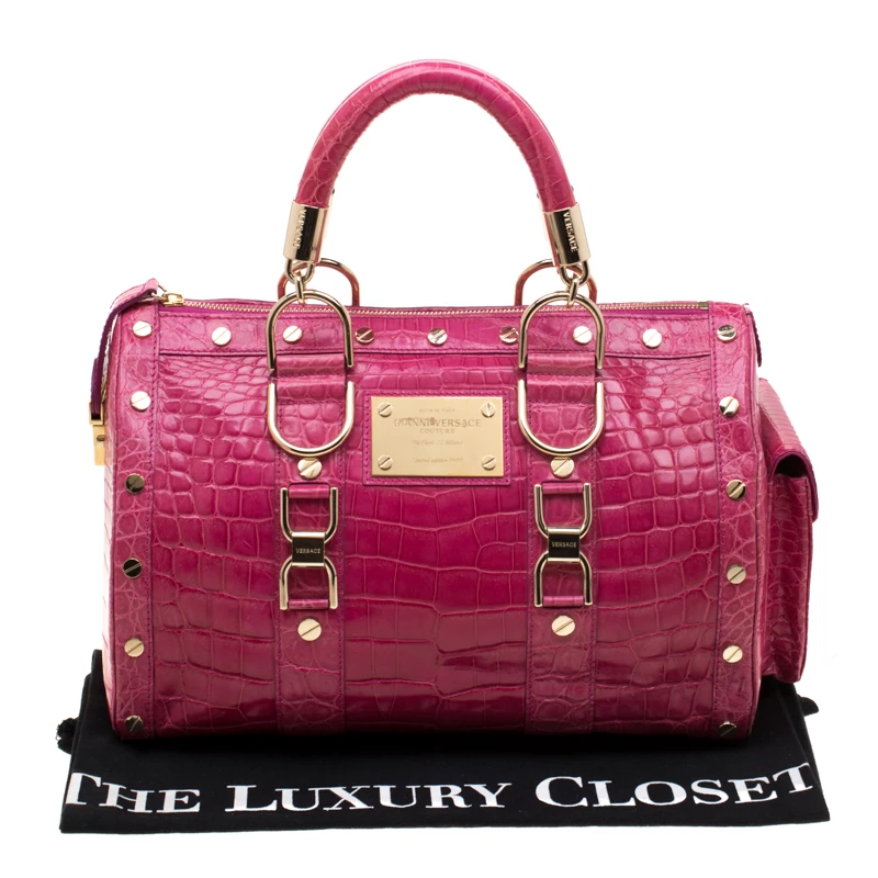 Versace Pink Crocodile Snap Out Of It Satchel For Women - Image 10