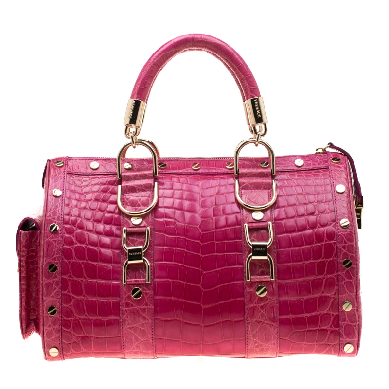 Versace Pink Crocodile Snap Out Of It Satchel For Women - Image 4