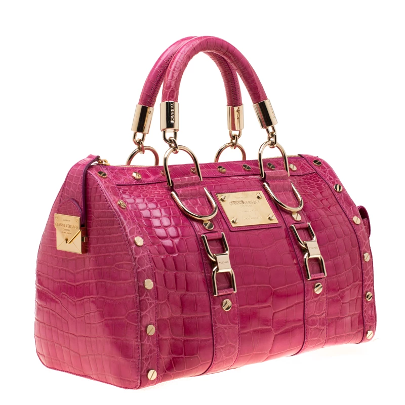 Versace Pink Crocodile Snap Out Of It Satchel For Women - Image 3