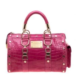 Versace Pink Crocodile Snap Out Of It Satchel For Women
