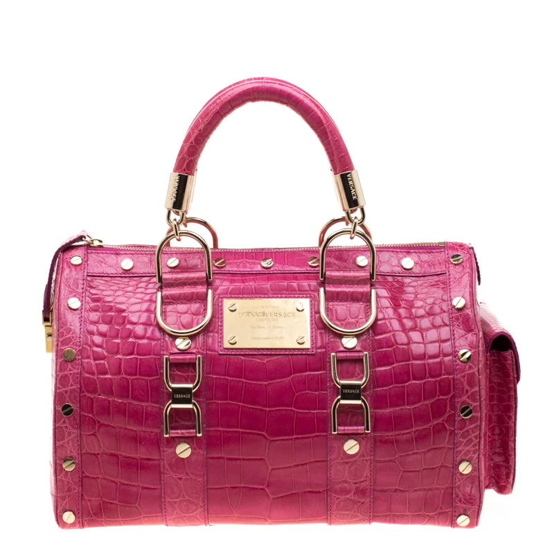 Versace Pink Crocodile Snap Out Of It Satchel For Women