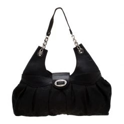 Versace Black Canvas And Leather Shoulder Bag For Women