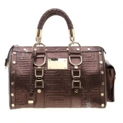 Versace Bronze Snakeskin Embossed Leather Couture Boston Bag For Women