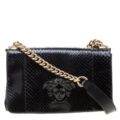 Versace Black Python Palazzo Chain Clutch Bag For Women