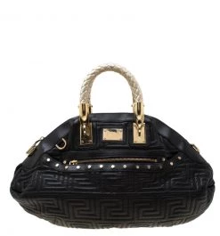 Versace Black/Gold Quilted Leather Satchel For Women