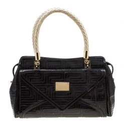 Versace Black/Gold Quilted Patent Leather Satchel For Women
